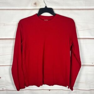Burts Bees Shirt Men Medium Red Organic Cotton Ribbed Knit Crew Neck Long Sleeve